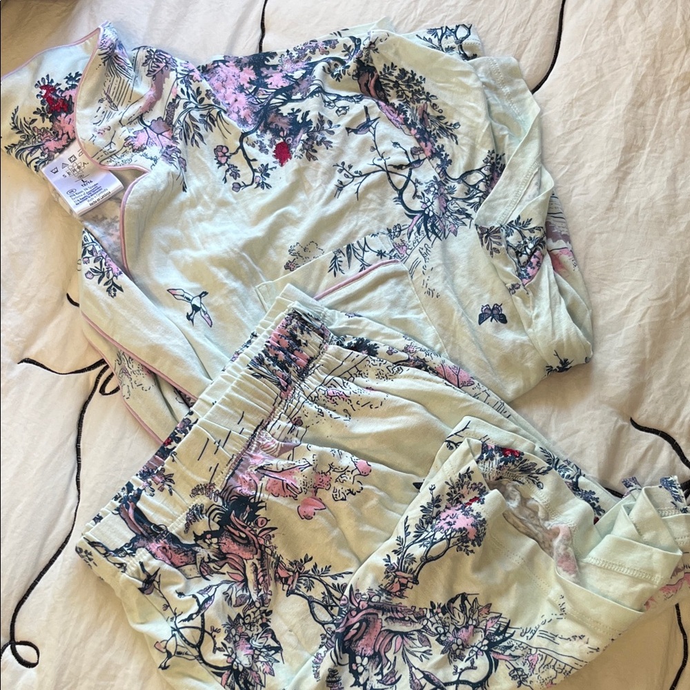 Floral Printed Pajama Set in Pale Mint with Pink & Navy